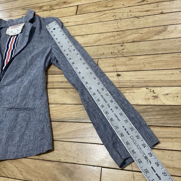 Cartonnier Anthropologie Linen Blazer Women 4 Blue Light 2 Button Preppy Beach 4 - Picture 13 of 16